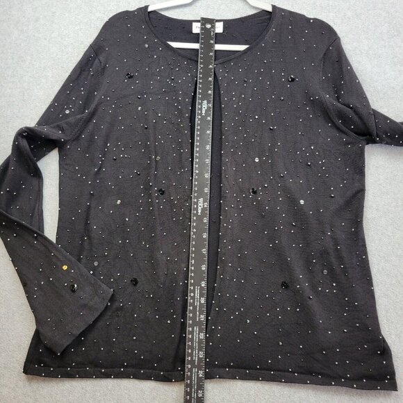 Rena Rowan Womens Silk Blend Sweater Size Large Cardigan Tank Set Black Beaded - Picture 14 of 16